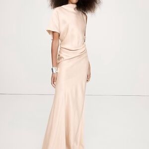 Banana Republic ASYMMETRICAL HAMMERED SATIN DRAPED MAXI DRESS (NWT)